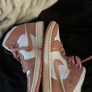 Nike Pink and White High-Top Sneakers with Metallic Swoosh